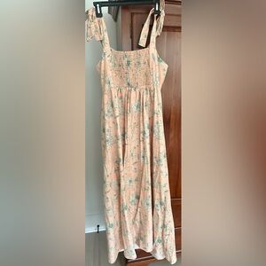 Summer cotton dress long with smock back and shoulder ties. Size 12